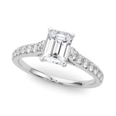 2 1/3 Emerald Lab Grown Diamond Classic Pave Solitaire Engagement Ring with Side Stones in white gold